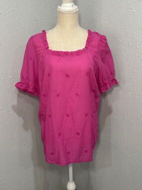 Talbots Floral Embroidered Square Neck Top Pink Size LP